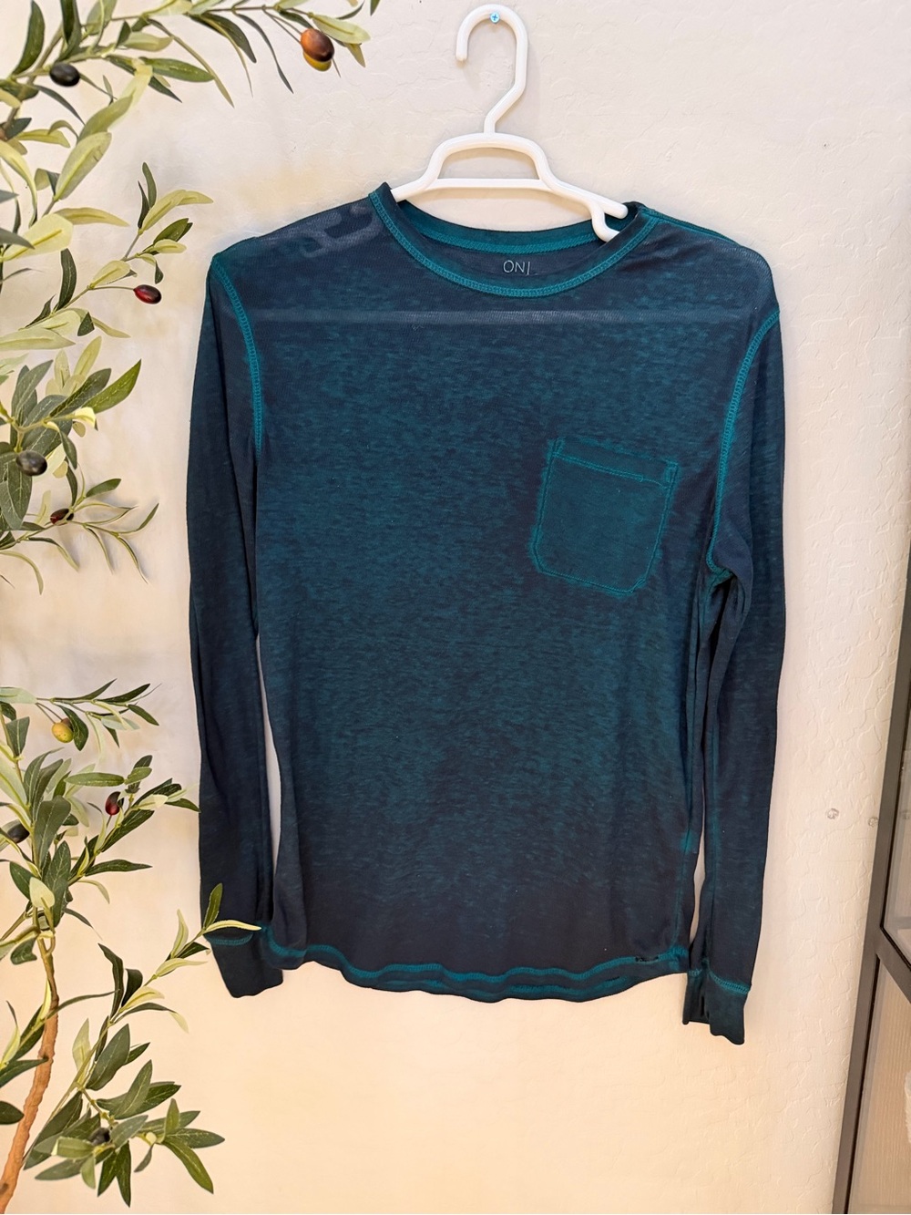on the byas Teal Blue Long-Sleeve Pocket Tee